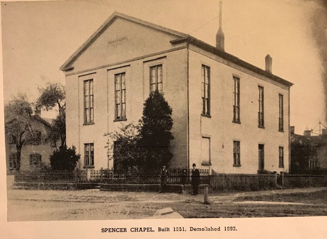 The Methodist Church was the 2nd church established in Ironton.  Spencer  Chapel was built in 1851 near Fifth and Center.  Named for Rev. Spencer.