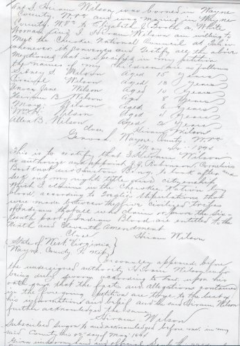 Cherokee National Council Citizenship Record of Hiram Wilson, Wayne County, WV 1894