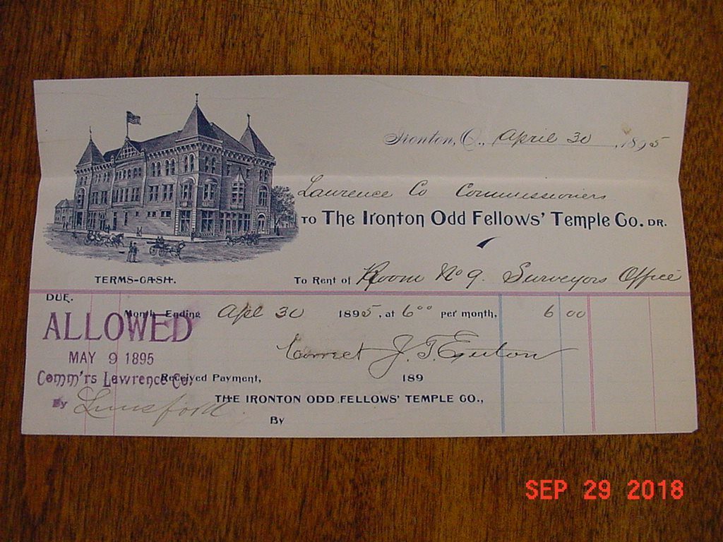  What we knew as Goldcamp Hardware was actually built as The Ironton Odd Fellows Temple. In 1895 the county leased a room for the county surveyor's office.   Photo Courtesy of Joe Miller