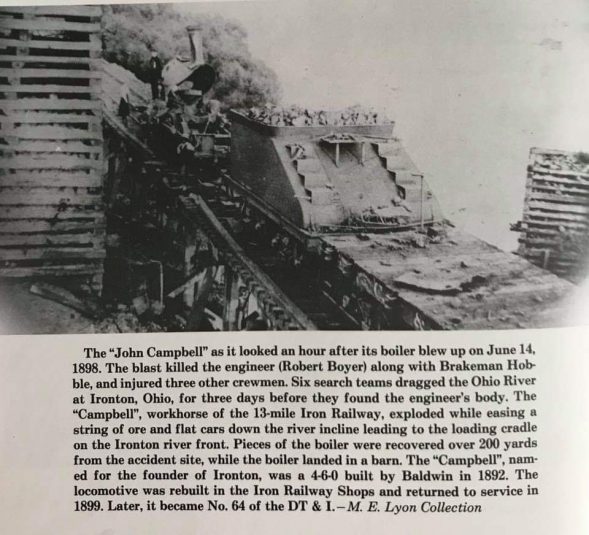 Explosion of John Campbell locomotive 1898 Ironton Ohio Lawrence County Ohio Ohio River