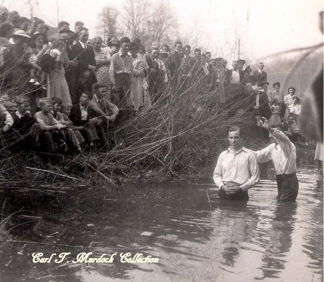 My uncle Ed Porter being baptized. It was probably somewhere in Ice Creek as he was an early member of Ice Creek church. Photo Courtesy of Carl Murdoch 2016