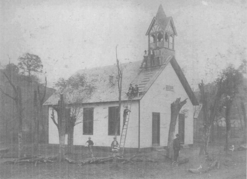 Rock Camp Methodist Church in Lawrence County, Ohio under construction in 1866 By Elias Wesley Bazell and family...  Photo Courtesy of  Gary Bazell Posted on The Lawrence Register Facebook Group 2016
