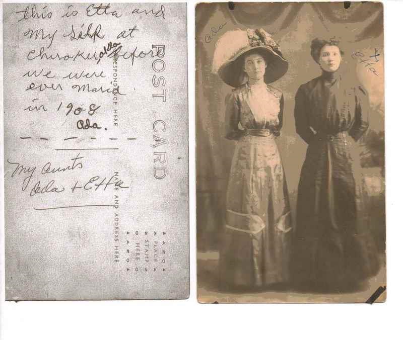 Photo courtesy of  Drena Arroyo 2011  posted on facebook group of The Lawrence Register Mary Etta Brumfield and her sister Ada. Photo taken about 1908. Mary Etta married Thomas William Salisbury. Mary Etta and Thomas were my grandparents,  they married in 1911. 