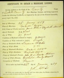 Cabell County, WV Marriage Allen-Davis 1859