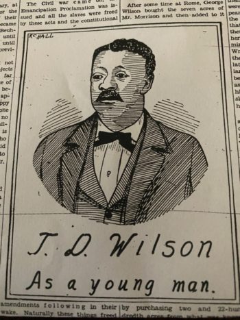 Theodore Wilson a  Lawrence County Ohio African American  settler. Story with photo as a young man. Sketch drawn by and story written by R. C. Hall
