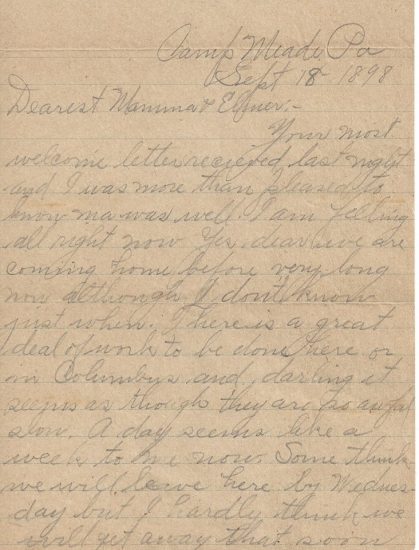 Charles Elmer Mayne WW1 Veteran Letter