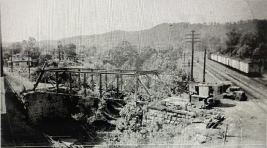 This bridge used to cross over Storms Creek, it was near the furnace and the Ironton Rolling Mill. Storms Creek was later re-routed for the contruction of the flood wall.