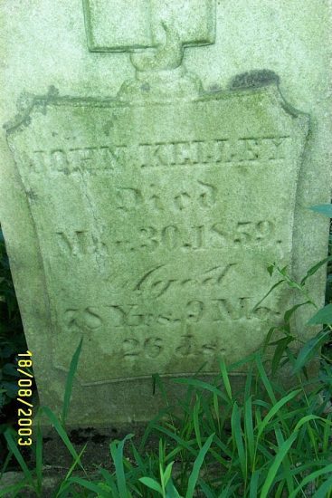 John Kelley Headstone Photo copyright The Lawrence Register 2020, all rights reserved Kelley-Collins Cemetery, Lawrence County, Ohio