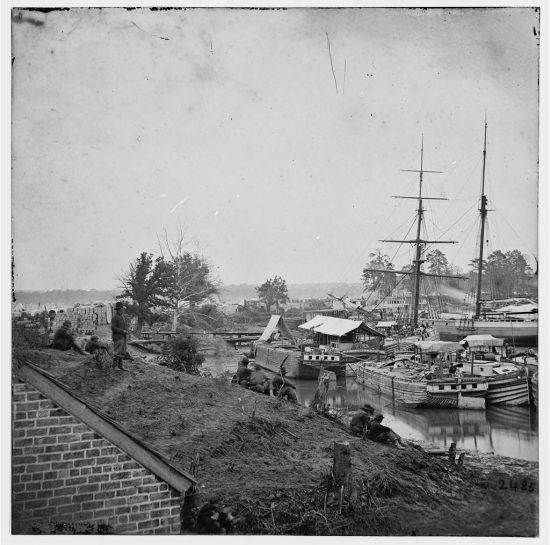 White House Landing, Va. Supply vessels at anchor<br /> . Photograph. Retrieved from the Library of Congress, <www.loc.gov/item/2018666164/>.