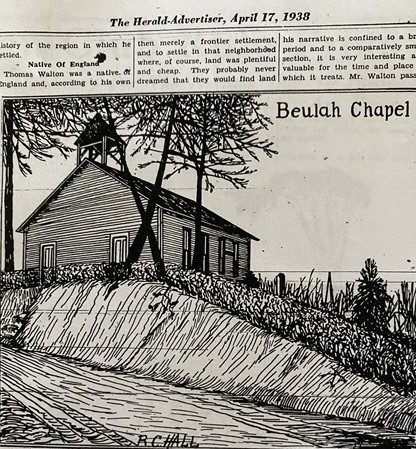 Beulah Chapel in Quaker Bottom, Lawrence County, Ohio. Drawing by R.C. Hall