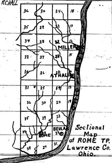 Sectional Map of Rome Township in Lawrence county, Ohio drawn by R.C. Hall