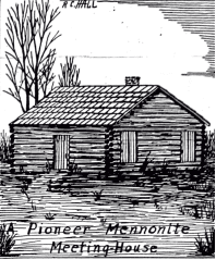 Pioneer Mennonite Meeting House, drawing by R. C. Hall