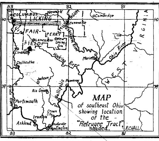 Map of southeast Ohio showing the location of the "Refugee Tract" by R.C. Hall. lawrencecountyohio.com