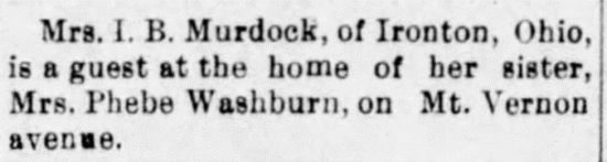 obituary for Mrs. I. B. Murdock 24 June 1896