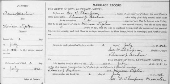 Thomas Backus marriage records