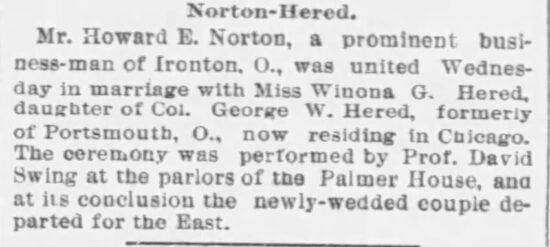 Howard Norton marriage Chicago, Illinois · Friday, October 29, 1886