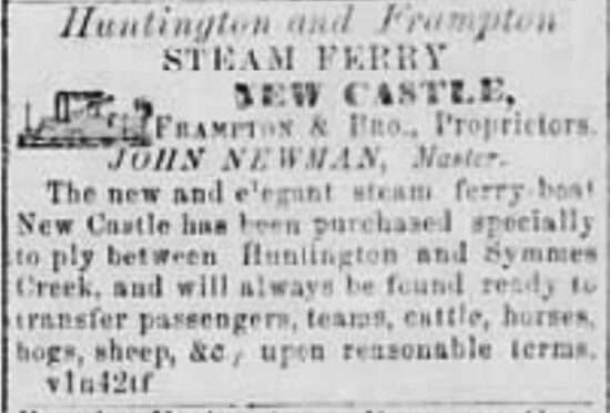 1873 Advertisement in newspaper about Frampton's Steam Ferry New Castle